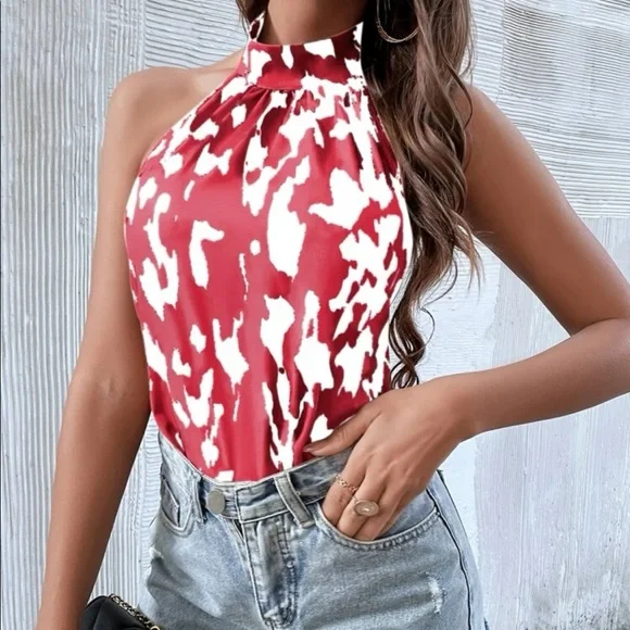 Boho leopard print open back halter top rust brown - Picture 5 of 16